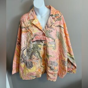 Parsley & Sage Mixed Print Artsy Button Front Jacket Multi Plus Size 3X